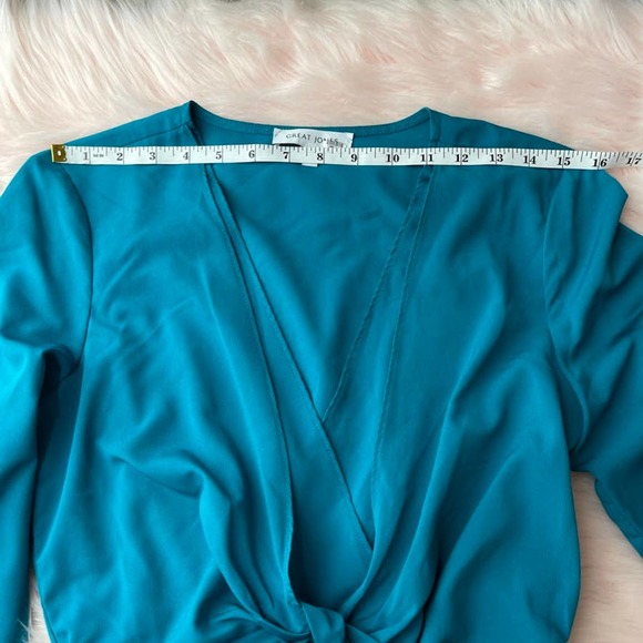 GREAT JONES Turquoise Stretch Surplice Tie Front Blouson Dress - Size Small EUC - Picture 10 of 16